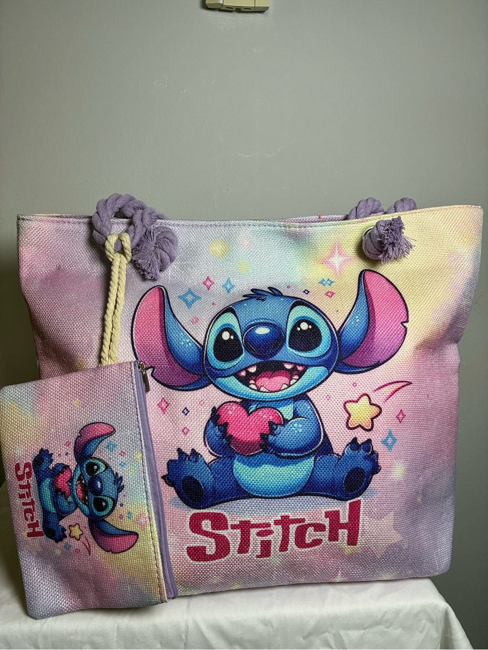 Disney Kids Tote Bag with Stitch in Pastel Purple and Blue
